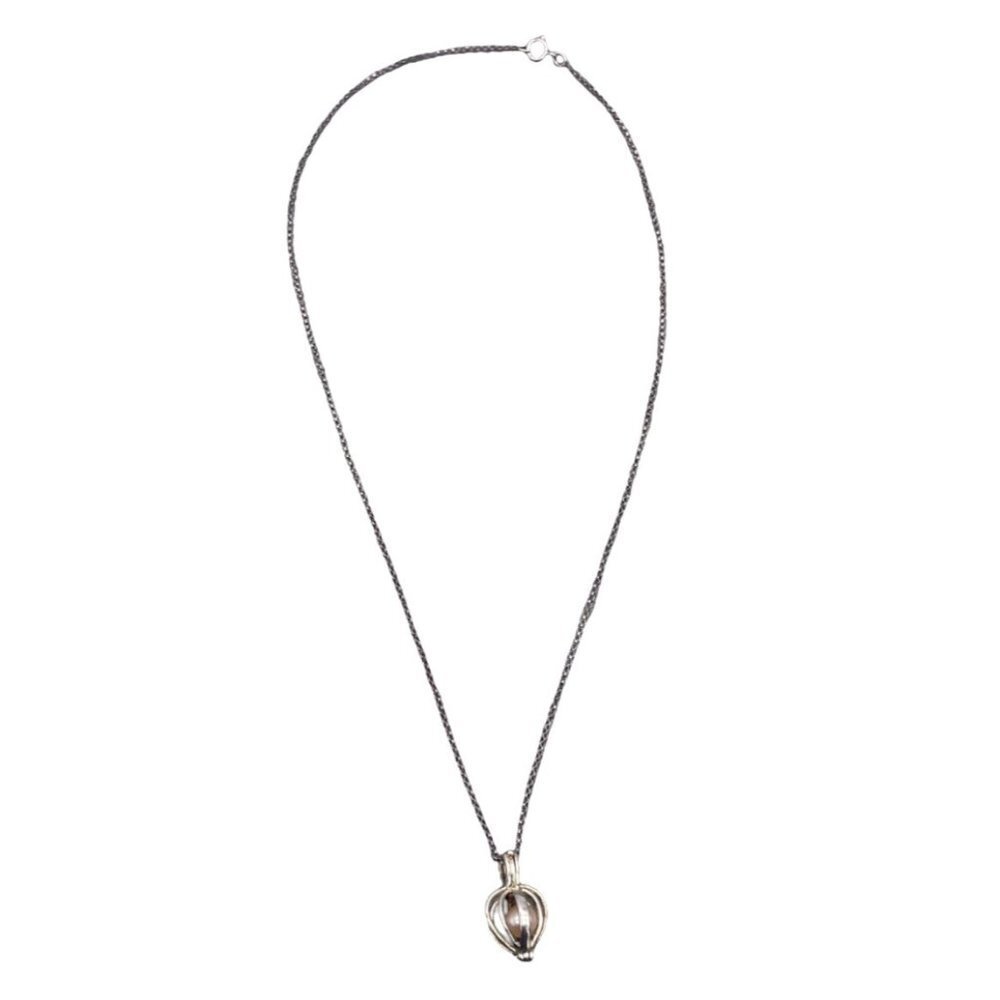 N/C 925 Sterling Silver Cage Pearl Pendant Chain Necklace Spring Ring 18"